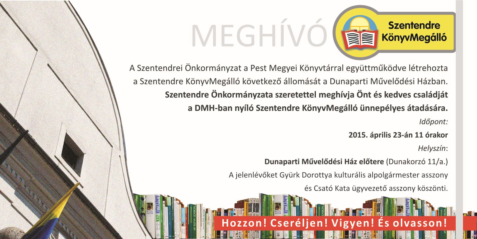 könyvmegálló meghívó DMH